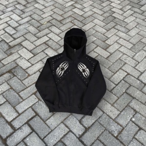 Sudadera con Capucha Extra Grande de Algodón Grueso Personalizada para Otoño e Invierno, Estilo Hip Hop, con Tachuelas, Pedrería, Lavado Vintage, para Hombre - Product Image 2