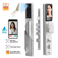 Kunci Pintu Pintar WiFi Tuya untuk Pintu Kayu, Pengenal Wajah 3D, Pengenal Telapak Tangan, Tahan Air IP66, Kamera HD, Dukungan Cloud, Dukungan Multi-Bahasa