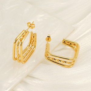 Zogxin Geometric Hoop Earrings Gold Plated Stainless Steel Square Shape Party Jewelry For Women - Product Image 3