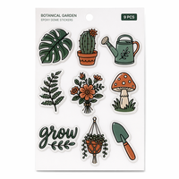 Stiker Botani Kubah Epoksi Kustom Lembar A6, Stiker Vinyl Kristal 3D untuk Planner, Jurnal Alam, Tema Tanaman, MOQ Rendah