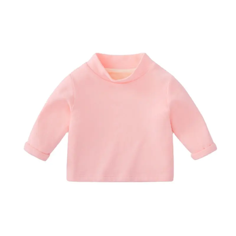 Groothandel Custom Katoen Fleece Effen Kleur Pasgeboren Baby Lange Mouw Stand Kraag Hoge Kwaliteit Casual Sweatshirt Meisjes T-shirts
