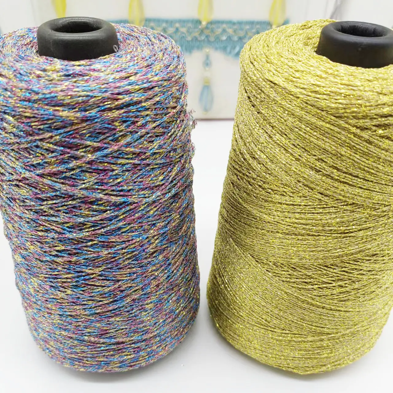 Polyester may chủ đề với kim loại SỢI XOẮN thêu chủ đề nhuộm màu sắc Crochet chủ đề 150D/2 lớn hình nón Xoắn