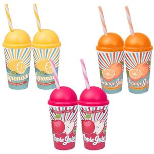 Set di 6 riutilizzabili infrangibile 470ml bicchieri di plastica con coperchio e paglia varie stampe per frullati e frappè - Product Image 1