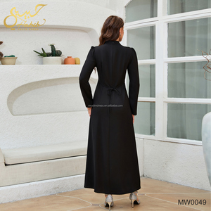 Habib黑色Abaya连衣裙热销时尚定制手工刺绣串珠花穆斯林女性长开斋节连衣裙迪拜Abaya - Product Image 4