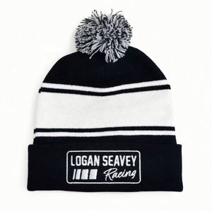 Custom Logo Striped Pom Pom Beanie Cuffed Winter Knit <b>Hat</b> Sports Headwear for Holiday Giveaways - Product Image 6