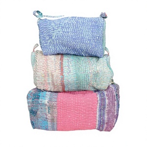 Hand Block Printed Tassel Quilted Eco-Friendly Waterproof Cosmetic Organizer Pouches Durable Zipper Closure Cotton Fabric Women - Product Image 1