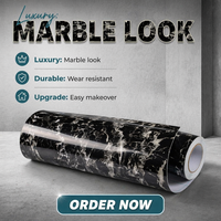 Film PVC marbré noir brillant facile à poser, résistant aux rayures, avec technologie anti-bulles et auto-adhésif pour revêtement de comptoir de cuisine