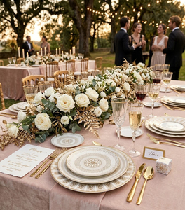 Service <span class=keywords><strong>de</strong></span> <span class=keywords><strong>table</strong></span> en céramique blanc et or <span class=keywords><strong>de</strong></span> luxe, assiettes en porcelaine à bordure géométrique, vaisselle <span class=keywords><strong>Art</strong></span> Déco pour mariage, hôtel, maison, banquet - Product Image 3