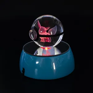 Giá rẻ bán buôn đáng yêu K9 pha lê bóng Poke Mon tùy chỉnh 3D rõ ràng Pikachu pha lê Poke Mon bóng với Led Cơ Sở