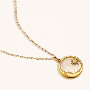 Dingran, nueva moda, collar con colgante de estrella de luna de concha Natural, joyería de acero inoxidable chapada en oro de 18K, collar delicado - Product Image 4
