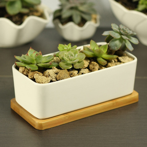VENTE FLASH 2021 - <span class=keywords><strong>Pot</strong></span> de fleurs en céramique blanche <span class=keywords><strong>rectangulaire</strong></span> minimaliste, géométrique, simple et créatif, avec plateau en <span class=keywords><strong>bambou</strong></span>, pour plantes succulentes, décoration d'intérieur - Product Image 3