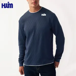 Mock Layer Design Men's Long Sleeve Tee Shirt Custom Logo Quick Drying Running Training Gym Sport Shirts For Men