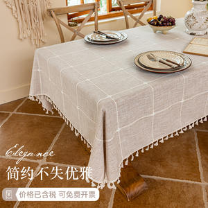 Sk Large Check Cotton <b>Linen</b> Tassel <b>Tablecloth</b> Rectangular Home Decor Printed Fabric China Made - Product Image 2