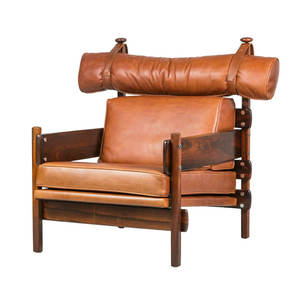 Nightclub Vip Furniture French Farmhouse Sillón de madera antiguo Scandinavian Cognac Leather Easy Lounge Accent Chair para la venta - Product Image 1