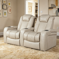 Ensemble de meubles de salon modernes beige et blanc, fauteuils inclinables électriques en cuir pour home cinéma avec porte-gobelets