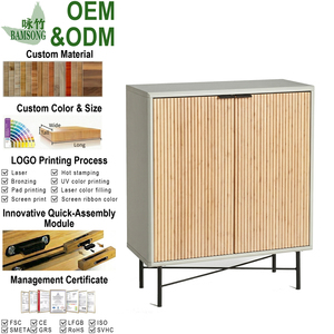 Meuble de rangement moderne pour salon avec portes cannelées en bambou naturel, <span class=keywords><strong>buffet</strong></span> autoportant pour salon, chambre et cuisine - Product Image 1