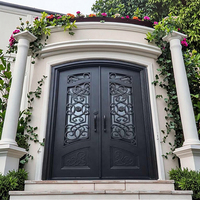 LONGBON Porte d'entrée moderne australienne en fer forgé avec double serrure intelligente antivol en métal et verre trempé pour villas, entrée manuelle