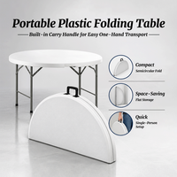 Table pliante ronde en plastique moderne blanche, pieds en métal, utilisation hôtelière, table portable pour banquet, mariage, événement, vente en gros