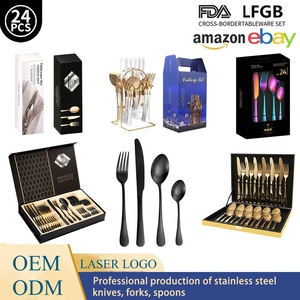 24PCS Pas Cher En Acier Inoxydable Cuillère Fourchette Couteau Couverts Boîte Dorée Solige Miroir De Haute Qualité Ensemble Complet de Couverts pour Restaurants - Product Image 6