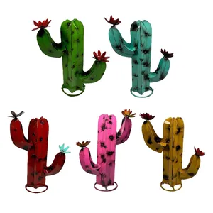 แคคตัสโลหะประติมากรรมสวน Suppliers-Saguaro แคคตัสโลหะ DIY สีสันสดใส,กระบองเพชรต้นไม้ปลอมประติมากรรมตกแต่งสวนลานศิลปะ