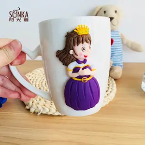 Custom Cute Girl Princess Design Polymer Clay Ceramic Coffee Mug White Blank Sublimation 3D Decor Promotional Gift Ceramic Mug