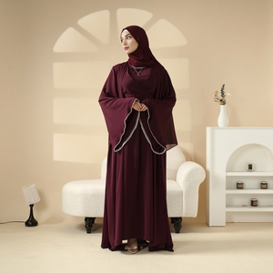 عباءة نسائية إسلامية محتشمة مستقيمة، طقم من ثلاث قطع، رداء صلاة إسلامي مفتوح من الأمام، كارديجان طويل منسدل على شكل كيمونو - Product Image 3