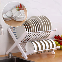 Support de rangement pour vaisselle de cuisine polyvalent en plastique moderne pliable et facile à égoutter pour les bols et les plateaux