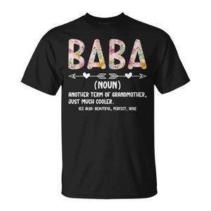 T-shirt noir Baba Definition Grandma Grandmother unisexe, col rond, manches courtes, impression numérique - Product Image 1