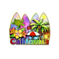 Réfrigérateur en métal 3D California Peace, style rétro, avec motifs de camionnette et panneaux urbains, forme irrégulière moyenne, souvenir de voyage et décoration intérieure