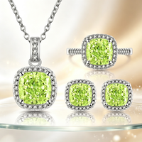 Set Perhiasan Zirkon Fireworks Cut Copper Princess Square Berlapis Emas - Cincin, Anting, Kalung, Liontin (Laris Terjual)