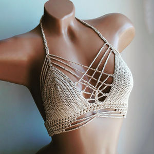 Bikini sexy fait main <span class=keywords><strong>au</strong></span> <span class=keywords><strong>crochet</strong></span>, haut de bikini de plage, maillot de bain en maille à lanières <span class=keywords><strong>pour</strong></span> femme - Product Image 1