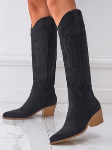 New <b>Block</b> Heeled Wooden Western Boots with Embroidery Slip-on Boots in Stock 35-43 - Product Image 3