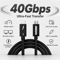 Câble passif Thunderbolt 3 certifié 40 Gbit/s 5A PD, cordon USB-C multifonction pour ordinateur portable, station d'accueil, SSD, moniteur