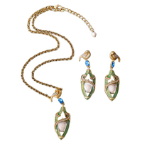 Parure de bijoux vintage motif oiseau, collier en alliage et boucles d'oreilles pendantes, émail, perle, cristal bleu incrusté, bijoux rétro tendance pour cadeau