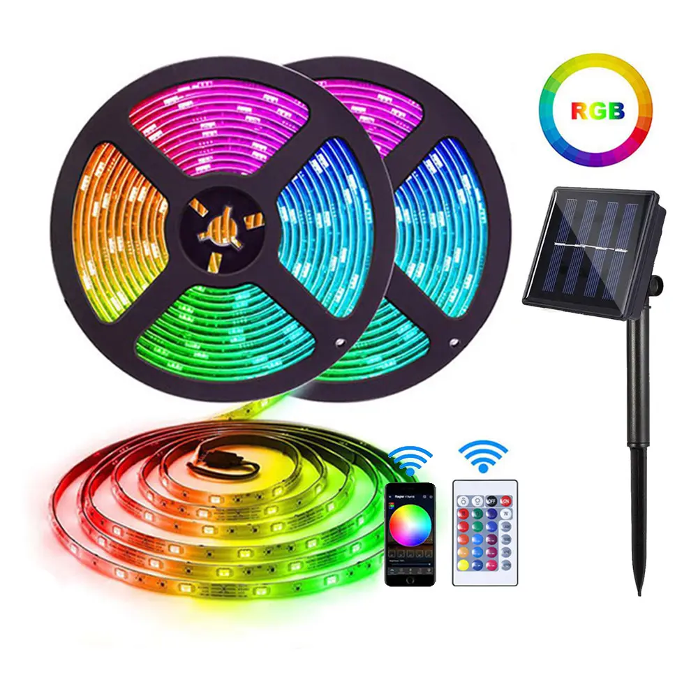 outdoor solar battery powered smart aluminum profile waterproof 5050 rgb led strip lights with motion sensor