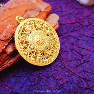 Colgante de Latón Bañado en Oro con Diseño de Buda Antiguo, Joyería Hueca de los <span class=keywords><strong>Ocho</strong></span> Tesoros, Amuleto con el Símbolo del Fu y el Diez Mil Caracteres - Product Image 2