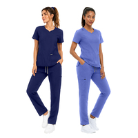 Ensemble d'uniformes médicaux respirants personnalisés avec logo, extensibles, pour infirmières, col en V, cordon de serrage réglable à la cheville, pour femmes
