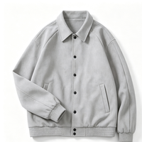 Blouson Bomber Homme en Daim à Col Rabattu, Fermeture Boutons-Pression, Manches Raglan Amples, Résistant au Vent, Vêtement d'Extérieur Quotidien pour l'Automne, avec Logo