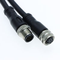 Connecteur M12 blindé étanche personnalisé avec broches, câble moulé noir pour connexion de signal