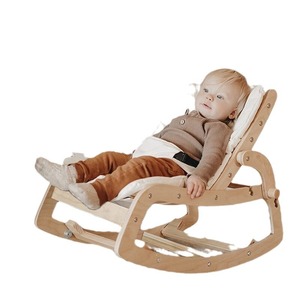 Chaise berçante pour bébé en bois massif, couleur naturelle, inclinable, fonctionnement manuel, pour nouveau-né, usage domestique, design scandinave - Product Image 2