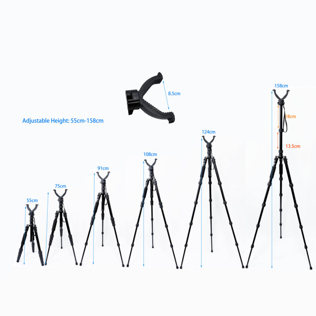55 - 158cm 1.6m Height Adjustable 360° Rotating V-yoke Dual Use Monopod Three-Legged Stick Hunting Shooting Tripod