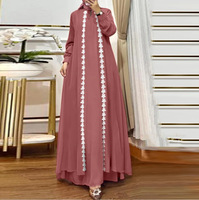 Robe Cardigan Longue Ample en Organza et Dentelle à Col Montant, Couleur Unie, Élégante et Modeste, Collection Printemps-Été 2026 pour Adultes