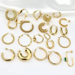 Grosir wanita Hoop anting campuran lot 18k berlapis emas baja nirkarat Multi gaya bentuk C anting memutar untuk Gadis