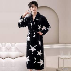 Albornoz de Franela Acolchado Extra Largo para Hombre, Pijama de Terciopelo Cálido de Alta Gama para Primavera, Bata Elegante para Adolescentes - Product Image 4