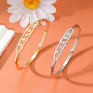 Fashion <b>Bangle</b> Gold And White Micro Insert Zircon Inlaid Open Design For Women Gift Spring 2024 Geometric Shape - Product Image 2
