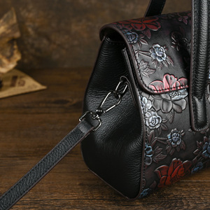 Ando <b>Bag</b> Vintage Floral Embossed Leather Handbag <b>Women</b> Cowhide Flap <b>Satchel</b> Shoulder <b>Bag</b> with Top Handles - Product Image 2