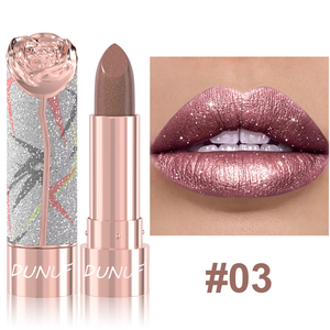 Rouge à lèvres 3D Rose Shimmer, lèvres veloutées et scintillantes, longue tenue, hautement pigmenté, maquillage des lèvres étincelant pour les fêtes et l'usage quotidien - Product Image 3