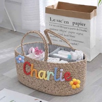 Panier de rangement tissé personnalisé avec poignées pour jouets, idéal pour le salon, la table à collation ou le rangement domestique, broderie de nom personnalisée disponible