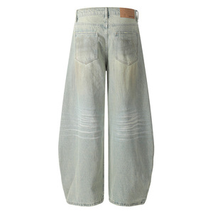 Pantalones Cargo de Algodón Vaquero Estilo Banana Vintage con Efecto Teñido Tridimensional, Machete, Cintura Media, Unisex, Sueltos, de Peso Pesado, Lavados - Product Image 3