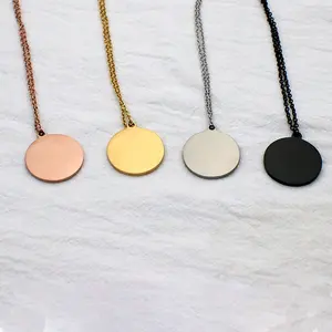 High Quality Sandblasting Round Coin 316 Stainless Steel Custom Engraved Personalized Coordinate Sublimable Necklace For Gift